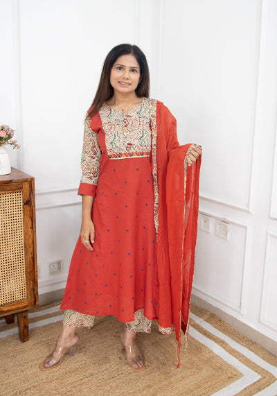 Cotton Kalamkari 3 Piece Suit