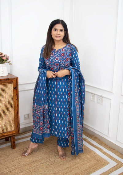 Cotton Ikkat Kurta Set