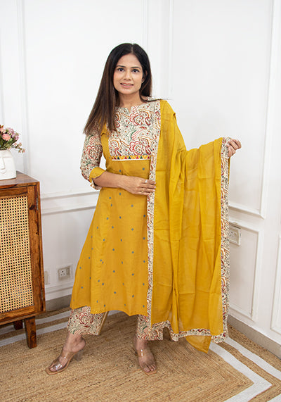 Cotton Kalamkari 3 Piece Suit